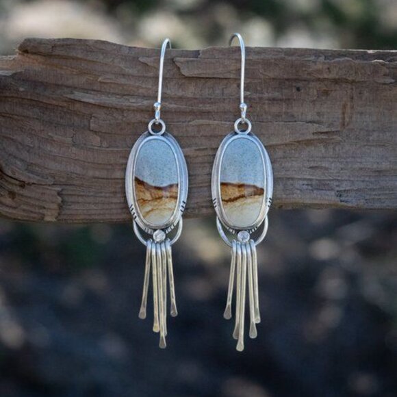 Silver High Desert Alpenglow Fringe Earrings - Picture 3 of 3